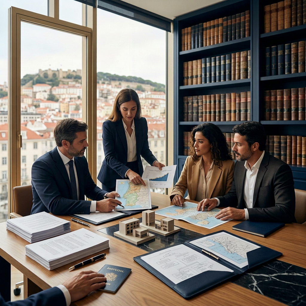 Política portuguesa cooperação empresarial e conceito de viagens Mão na bandeira de Portugal fundo